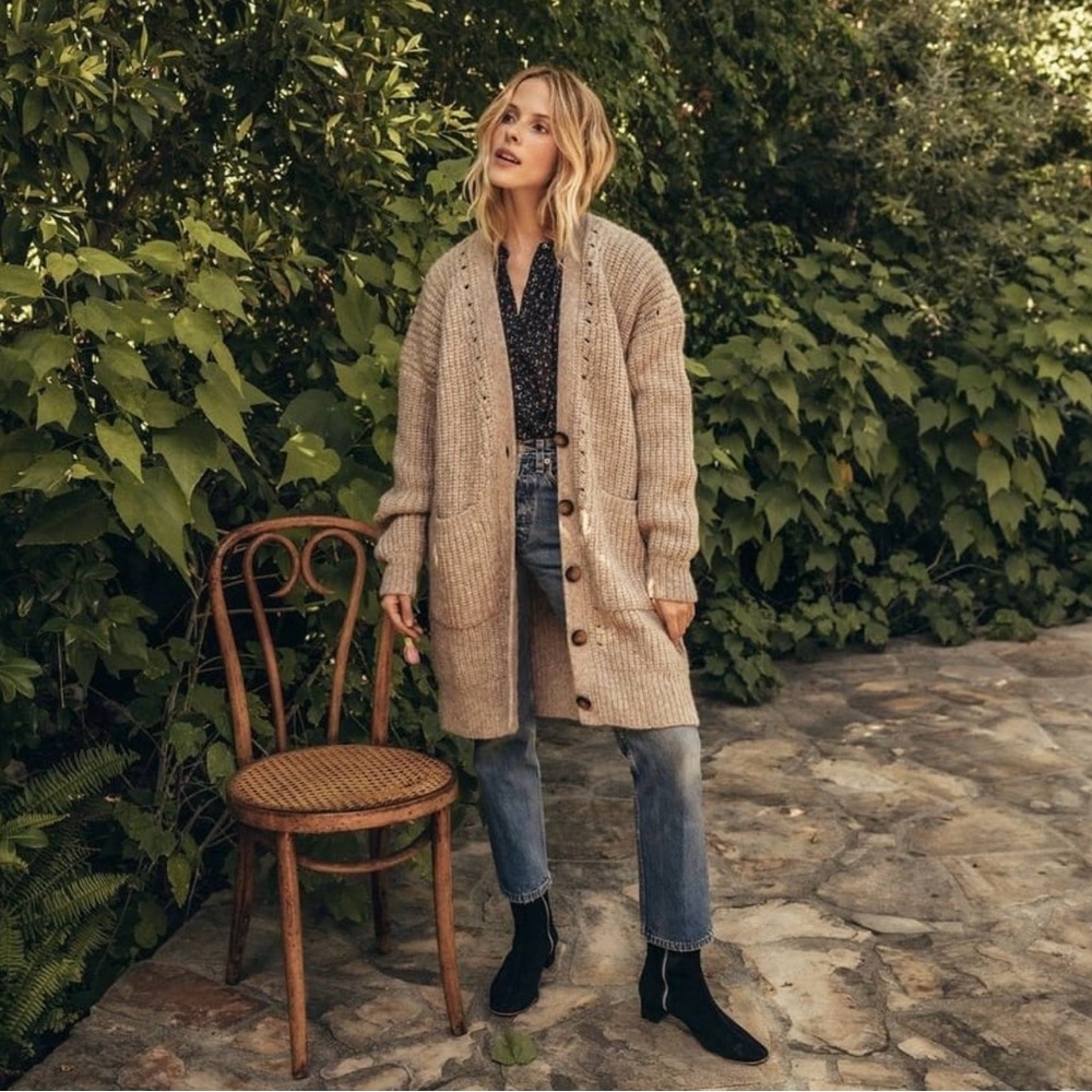 Doen Faunia Soft Alpaca Wool Knit Oversized Long Button Chic Cardigan Sweater XS